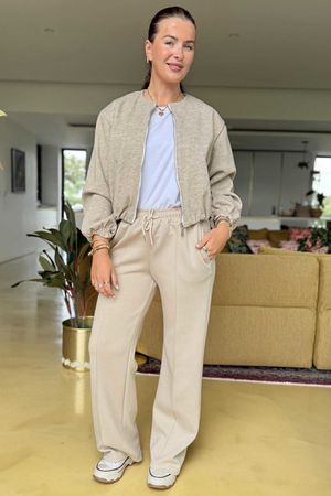 Made in Italy Beluga Soft Crop Bomber Jacket Oatmeal Marl